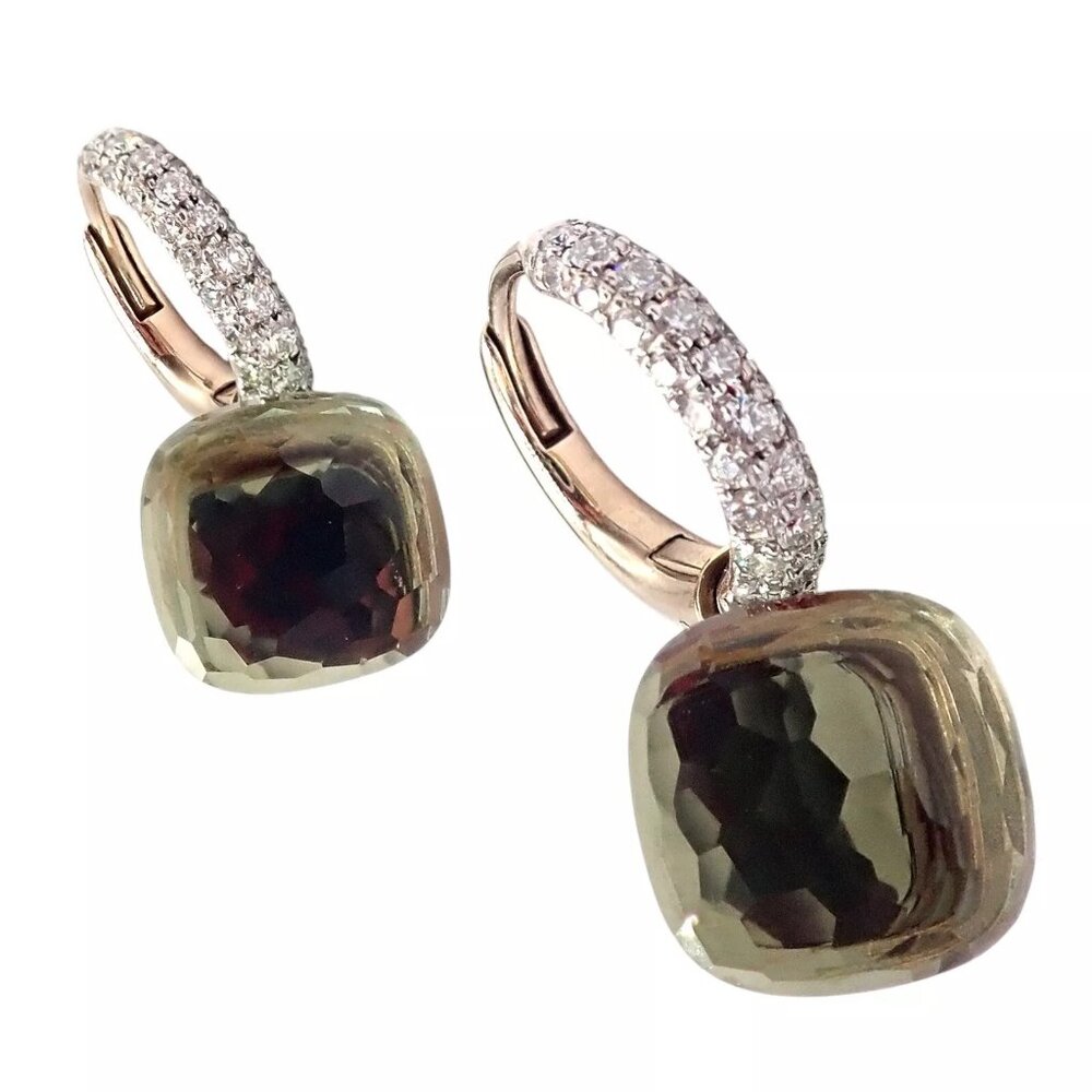 Authentic! Pomellato Nudo 18k Rose + White Gold Diamond Prasiolite Earrings - Picture 2 of 10